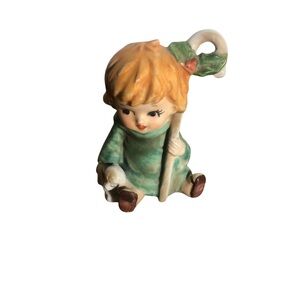 Vintage Lefton hand painted ceramic boy shepherd sheep figurine